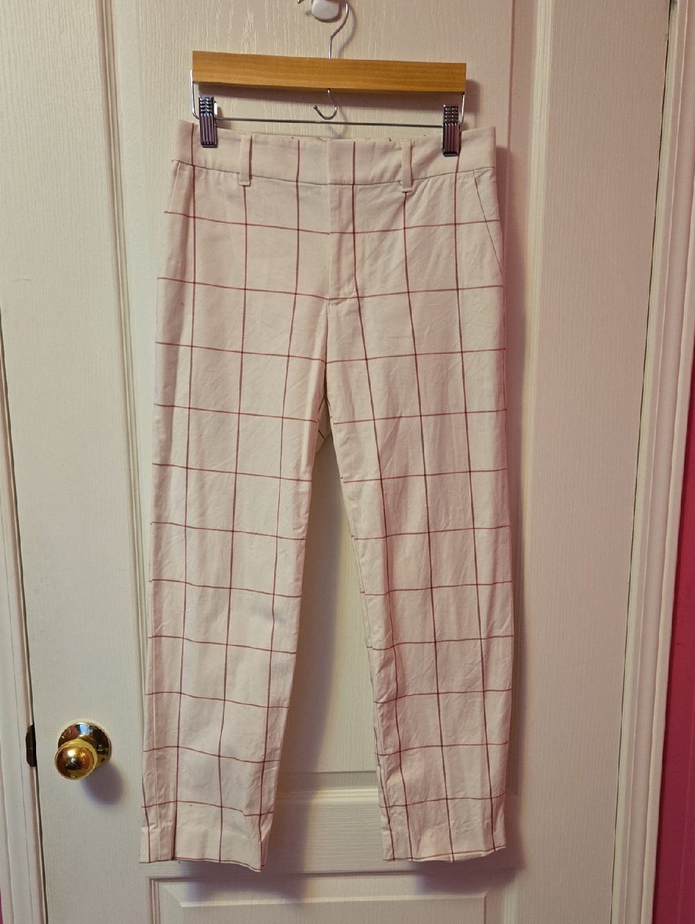 Club Monaco Cream Pants with Rust Windowpane